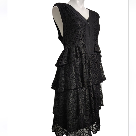 Gothic Alfani Black Lace Sleeveless Tiered Ruffle Dress Size XL - Picture 2 of 8
